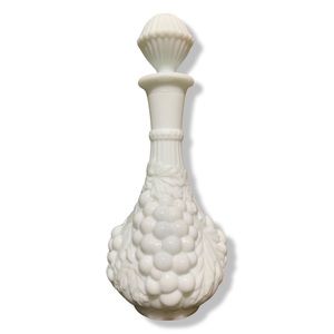 Vintage Decanter/Genie Bottle Grape Pattern Imperial Glass Milk Glass